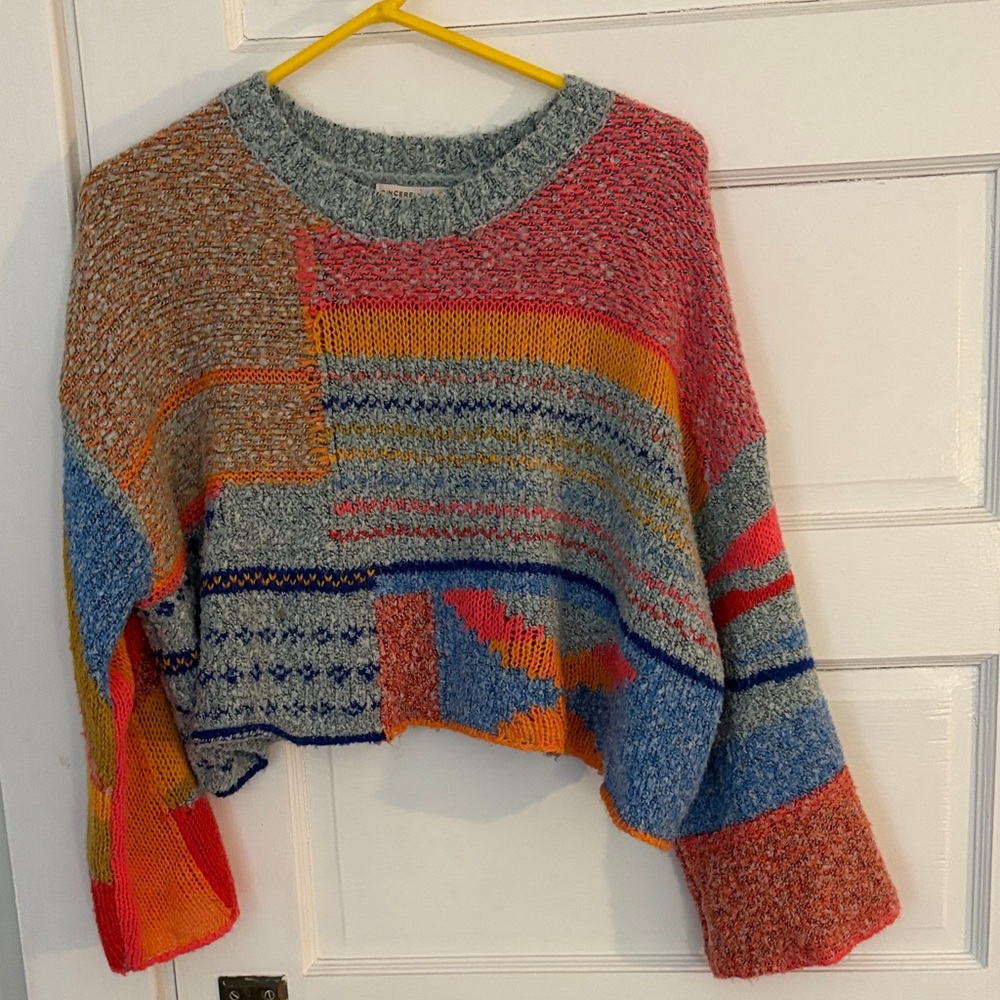 Sincerely Jules Multicolor Cropped Patchwork Sweater